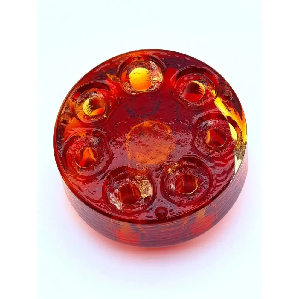Vintage Fenton Amberina Glass Flower Frog 8 Hole Cadmium Glow UV Blacklight